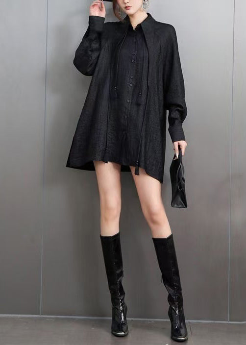 Black Tasseled Oversized Cotton Blouses Fall