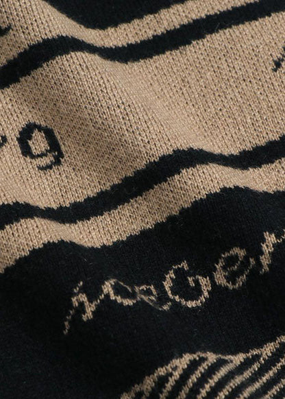 Modern Coffee Turtle Neck Tie Waist Print Knit Dress Batwing Sleeve