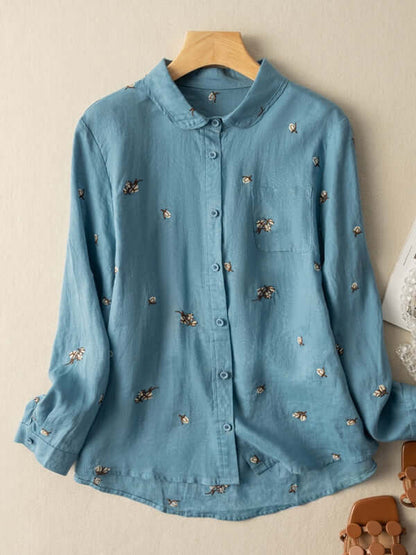 100% Linen Print Shirt With Pocket