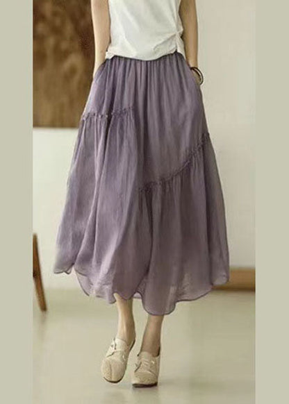 Purple Elastic Waist Asymmetrical a Line Skirts Spring
