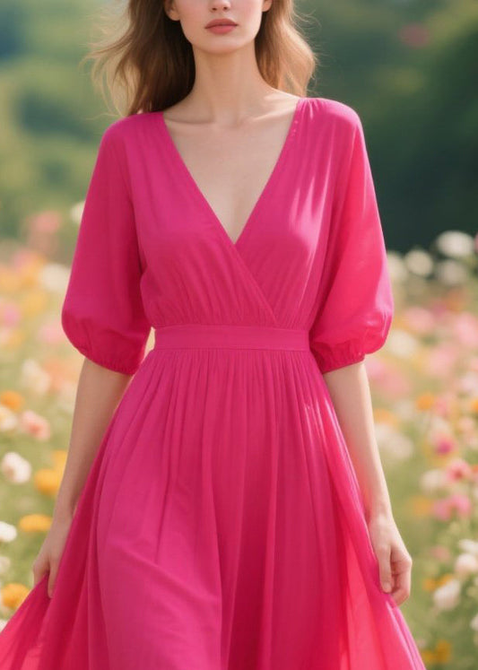Rose V Neck Patchwork Exra Large Hem Cotton Dresses Summer