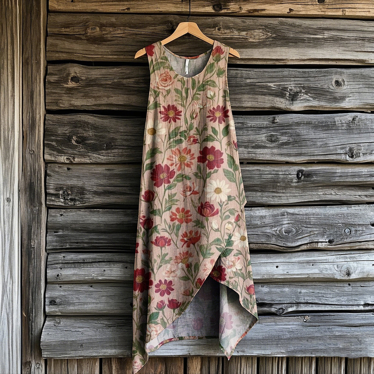 Women's  Bohemian Style Lovely Flowers Art Irregular Design Sleeveless Dress elevenforest