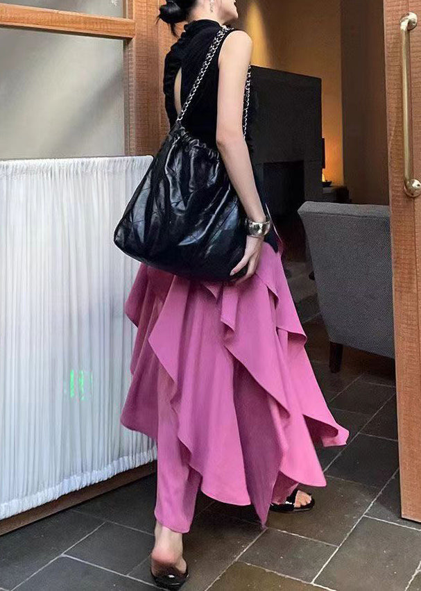 French Black Tops and Ruffled Skirts Two Pieces Summer