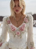 Comstylish Bohemian Style Winter Rose Women's V-neck Knitted Sweater