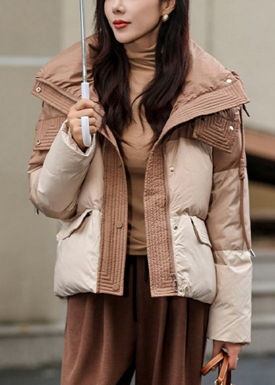 Grey Zip Up Pockets Duck Down Hooded Jacket Winter