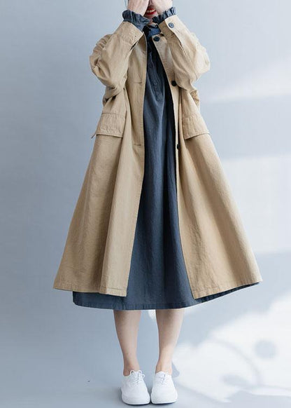 Natural Lapel Pockets Clothes Khaki Art Coats Fall