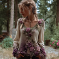 Bohemian Style Round Neck Long Sleeve 3d Purple Flower Design Women's Sweater elevenforest