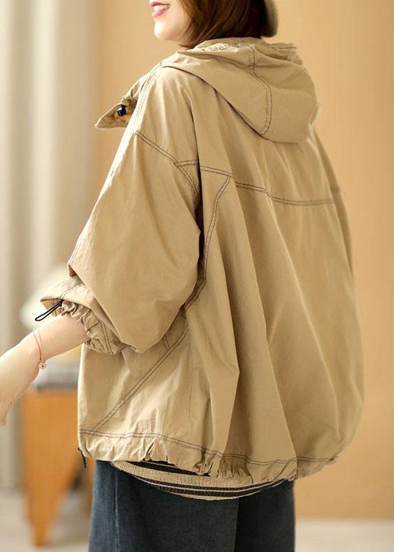 Boutique Khaki Loose Pockets Fall Hoodie Coat Long Sleeve