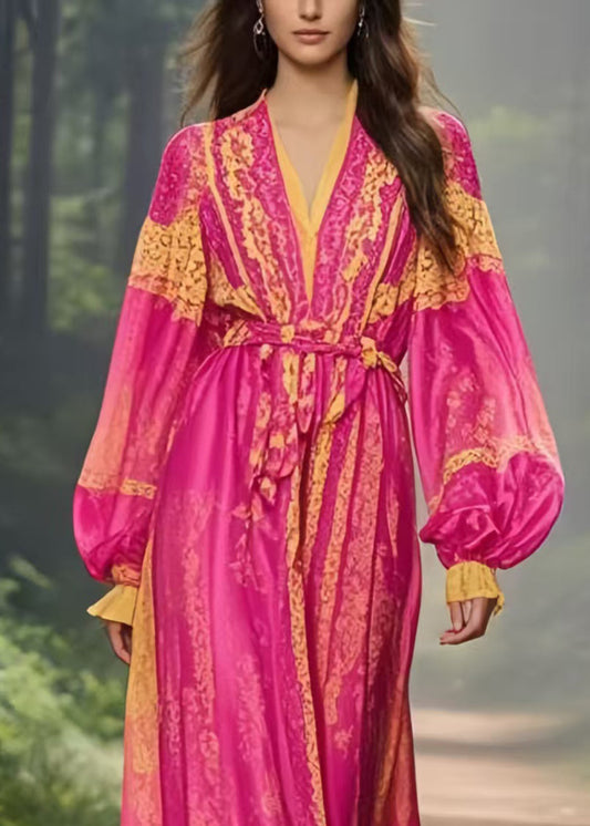 Rose Cinched Exra Large Hem Silk Vacation Dress Spring