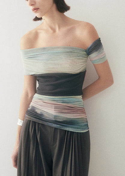 Unique Wrinkled Patchwork Tulle T Shirt Summer