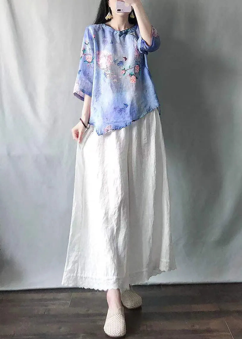 Light Green O-neck Print Shirts and Maxi Skirts Two Pieces Set Summer