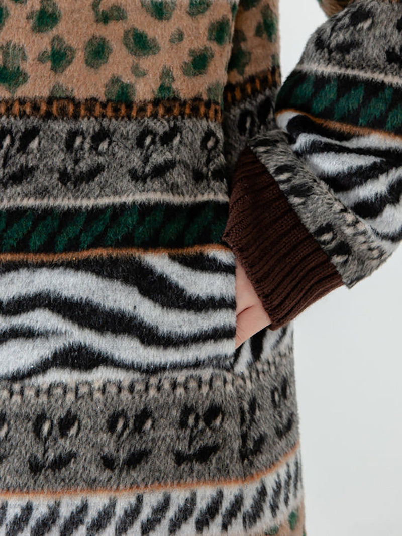 - Pocket Breasted Long Sleeve Sweater Coat