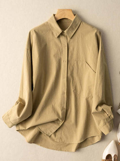 100% Natural Fabric Loose Shirt With Pockets in Color