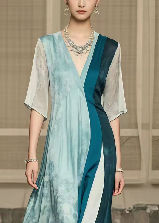 Boutique Polychrome Asymmetrical Patchwork Draping Silk Dresses Summer