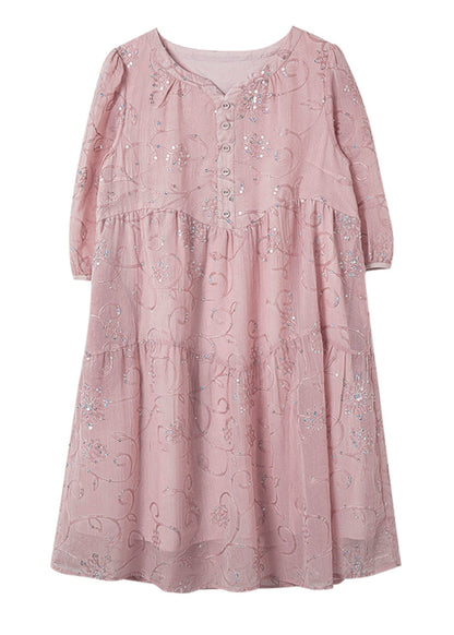 Yellow Sequins Embroidered Patchwork Cotton Dress Summer