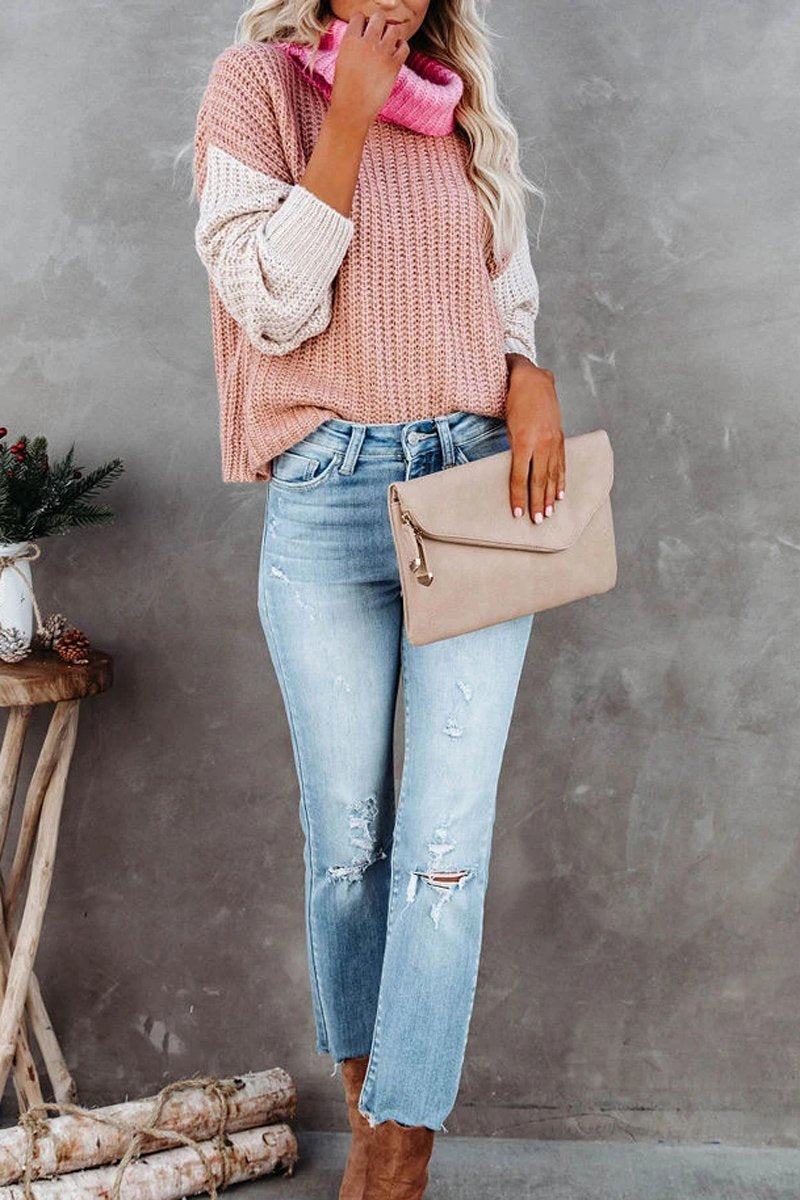 Turtleneck Color Block Sweater