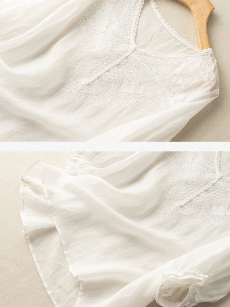 Embroidered V Neck Half Sleeve Linen Top