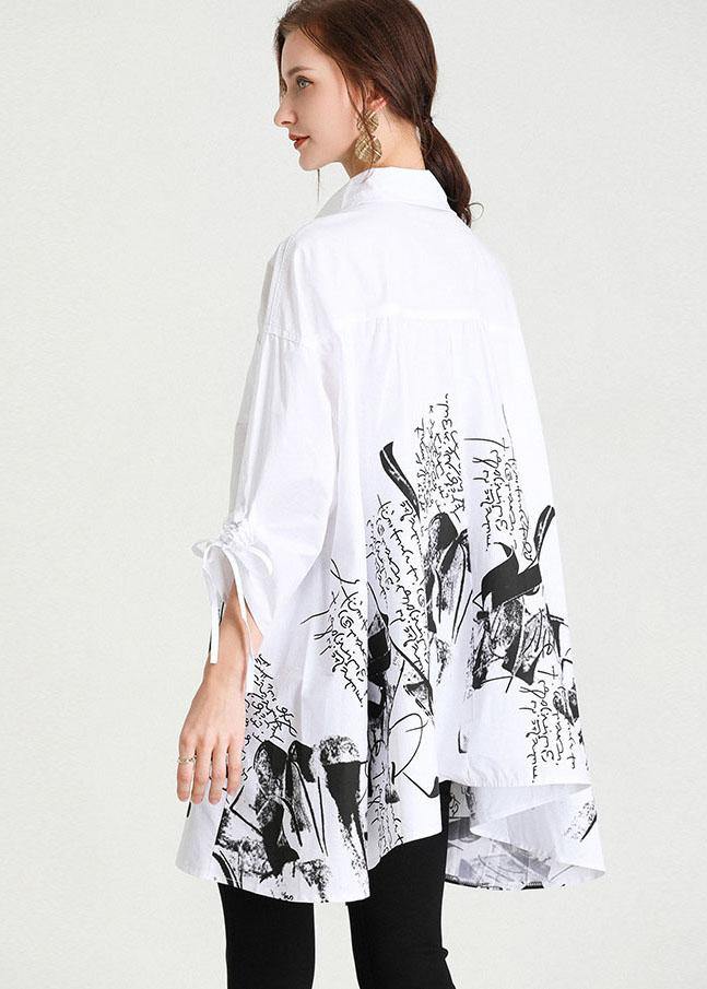 White Peter Pan Collar Button Print Top Shirts