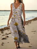 Women's Vintage Floral Art Print Pocket Cotton Dress
