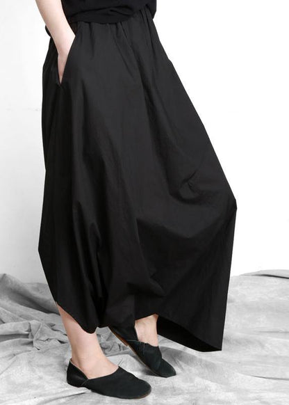Black Asymmetrical Design Elastic Waist Summer Linen Skirts