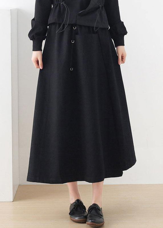 Modern Black Cinched Pockets Asymmetrical Design Skirt