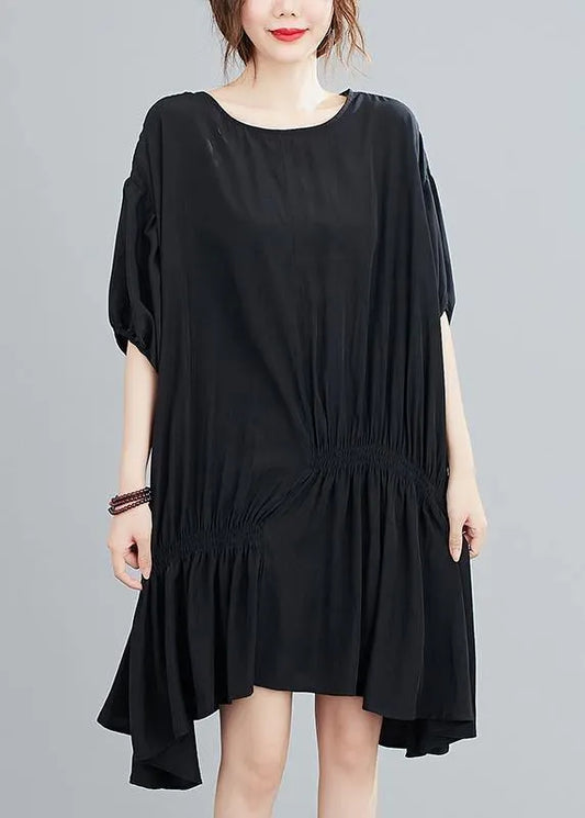 Diy O Neck Asymmetric Summer Dress for Black Dress