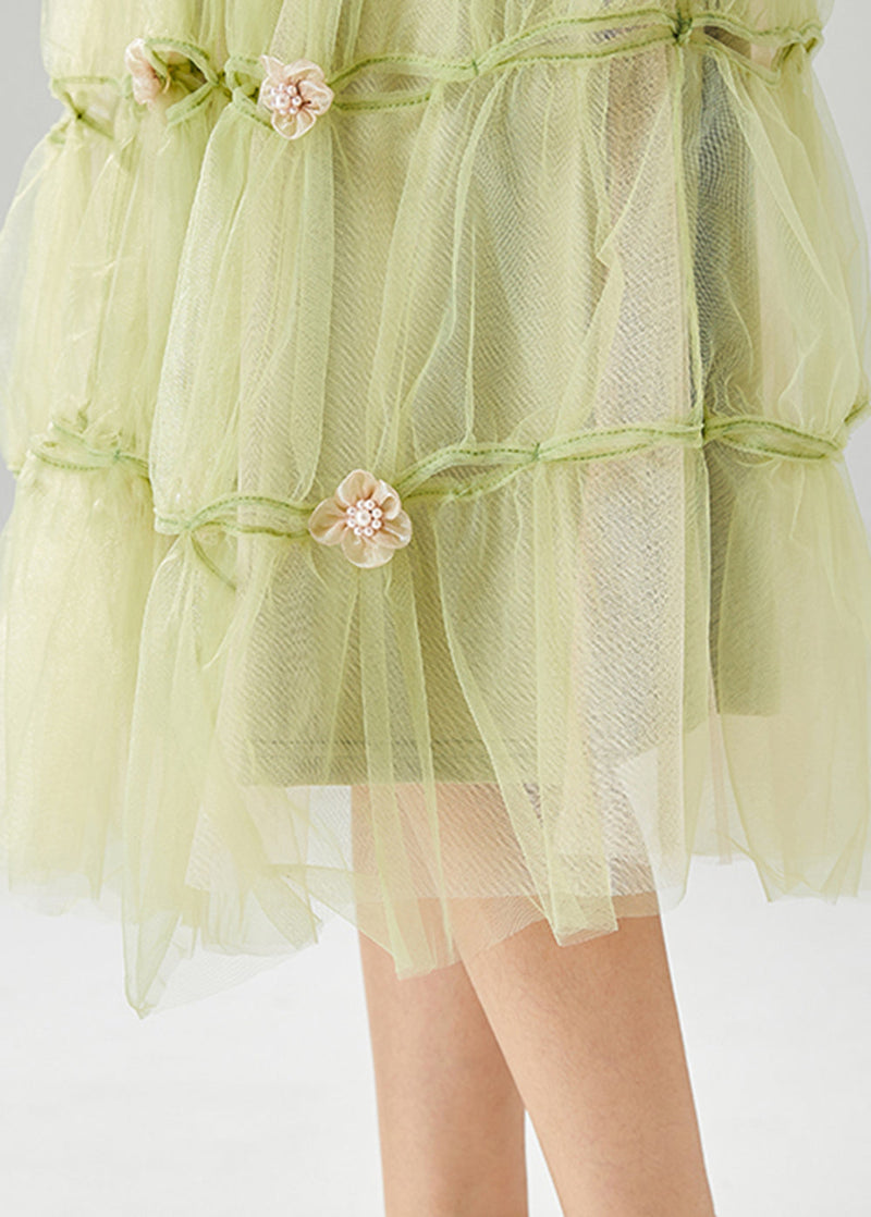French Grass Green Tulle Skirt Summer