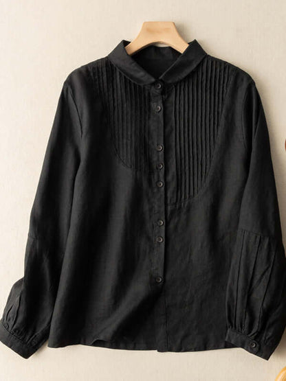 100% Linen Pleated Long Sleeve Shirt in Color