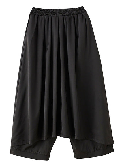 Black Elastic Waist Pockets Wide Leg Pants Skirt Summer