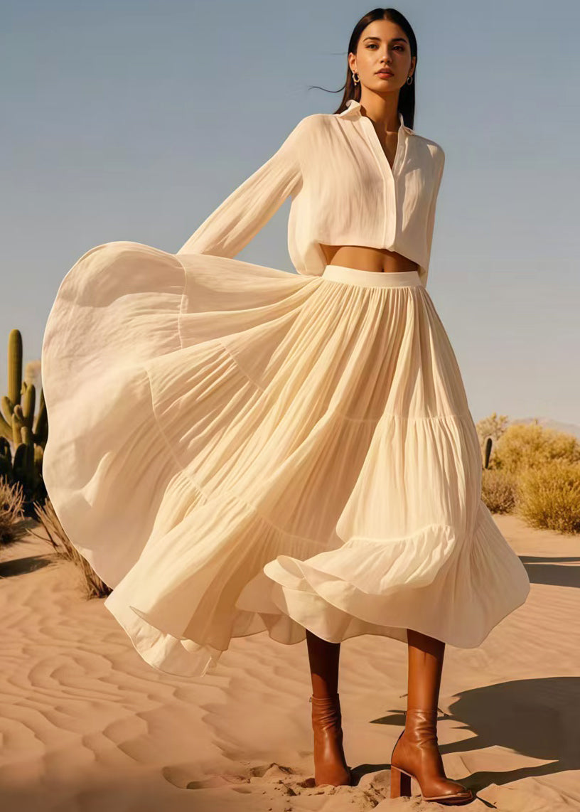 White Exra Large Hem Cotton Holiday Skirts Spring