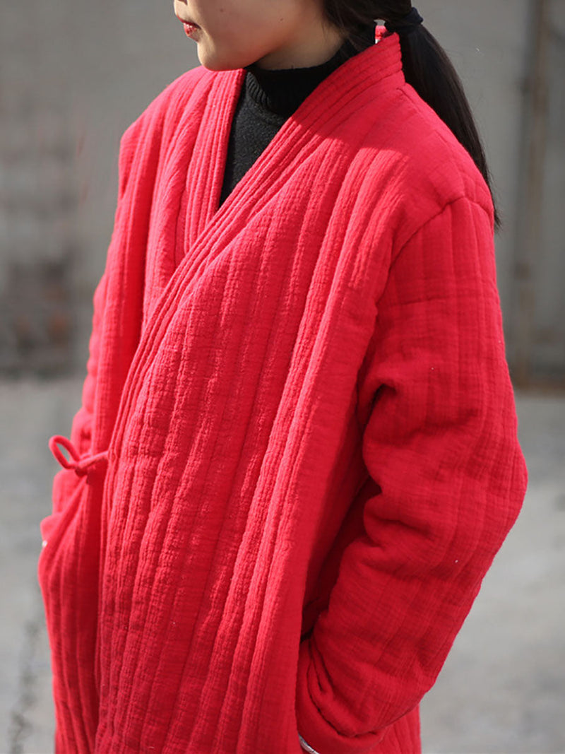 Winter Chinese Style Drawstring Pocket Coat