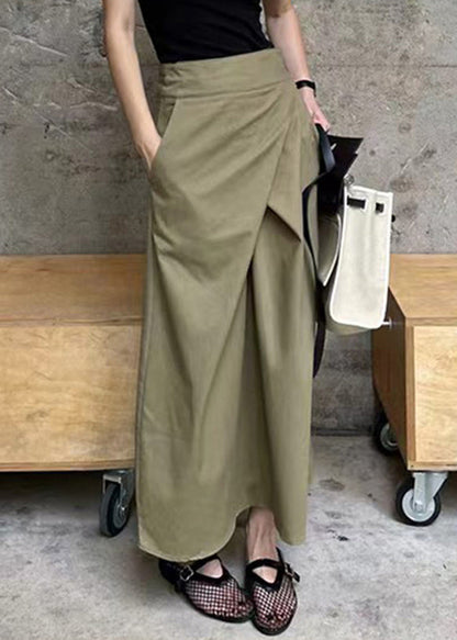 Khaki Asymmetrical Patchwork High Waist Pockets Maxi Skirt Summer
