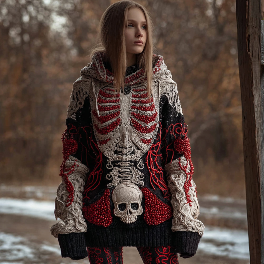 Halloween Anatomy Art Vintage Coarse Needle Hooded Sweater artswardrobe