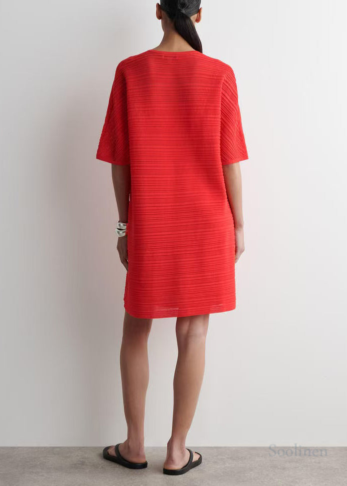 Pink Oversized Wrinkled Cotton Mid Dress Summer