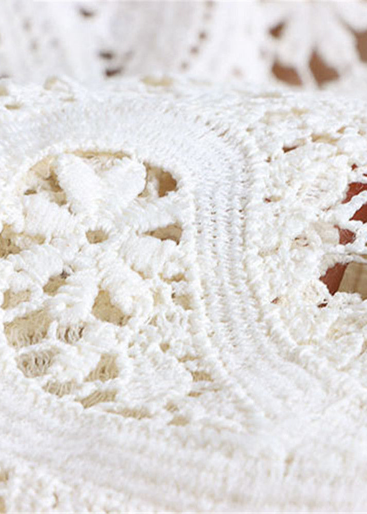 Beige Hollow Out Lace Skirts Summer