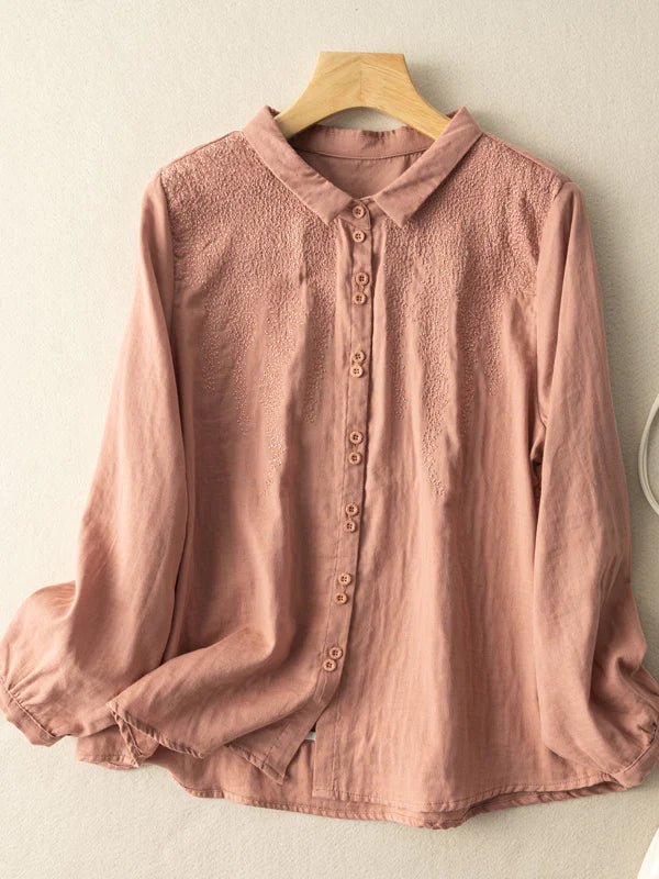 Embroidered Long Sleeve Linen Shirt Top