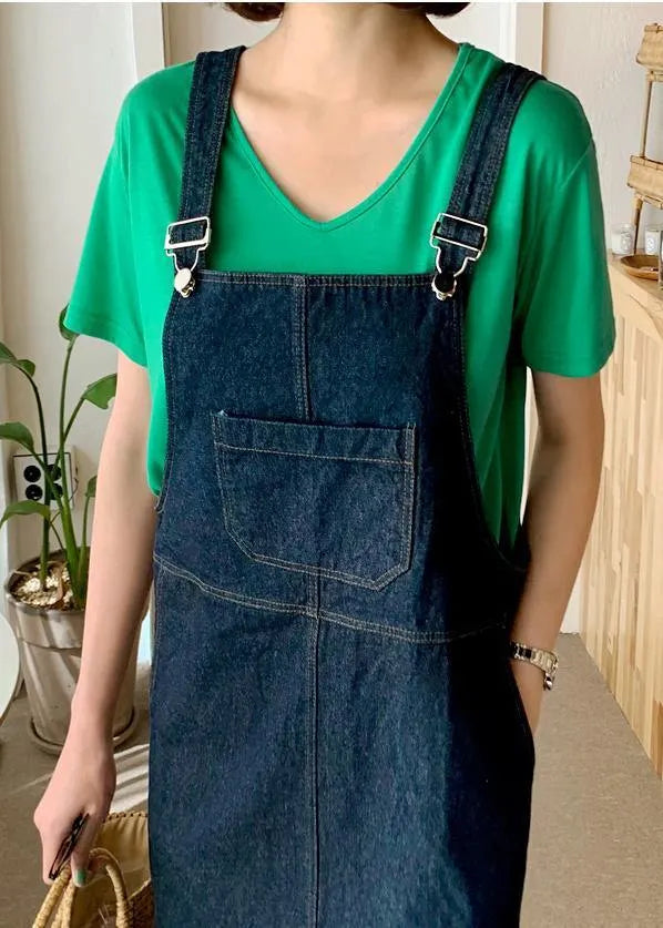 Spaghetti Strap Pockets Clothes Shape Denim Blue Dresses