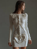 Classy Roses Skeleton Pearls Beaded Cozy Knit Sweater Dress artswardrobe