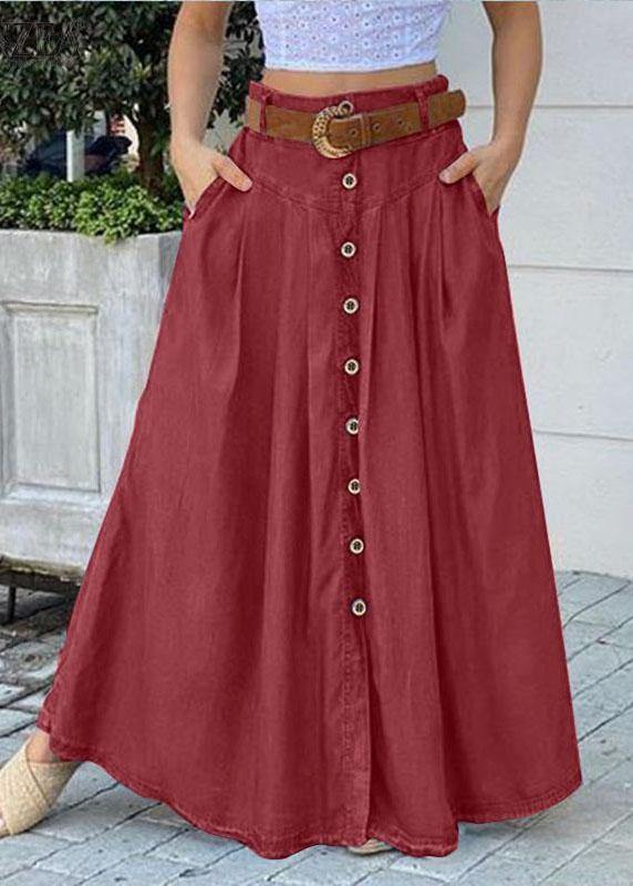 Yellow Polka Dots Bottom Front Loose Long Skirt With Pocket