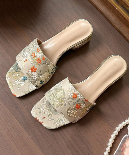 Summer New Apricot Embroidery Slide Sandals Peep Toe