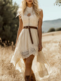 Romantic Bohemian Lace Trim Sleeveless Midi Dress