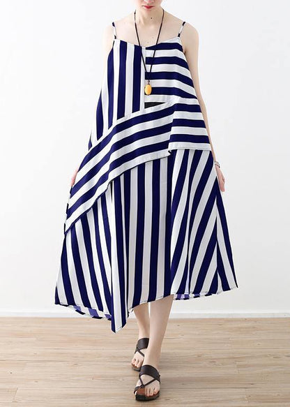Diy Black Striped Quilting Dresses Spaghetti Strap Asymmetric Dresses