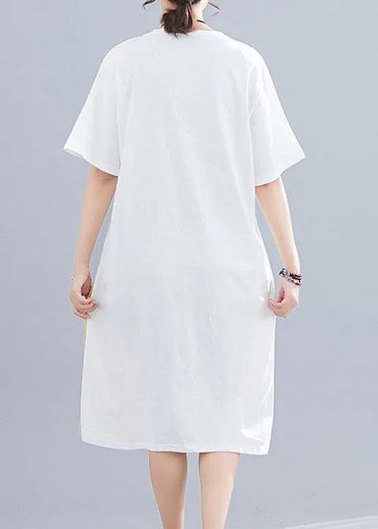 Patchwork O Neck Linen Dresses Sewing White Dresses Summer
