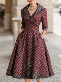 Women's retro cold jacquard print medium and long dress