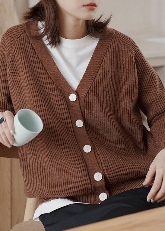 Cozy Chocolate Winter Knit Sweat Tops V Neck