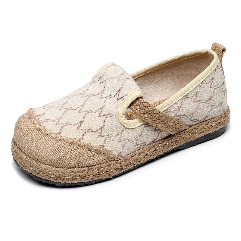 Splicing Flat Feet Shoes Beige Cotton Linen Fabric