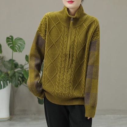 Winter Color Matching Zipper Sweater