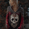 Elegant Skull & Roses Beaded Celtic Gradient Cozy Knit Hooded Sweater elevenforest