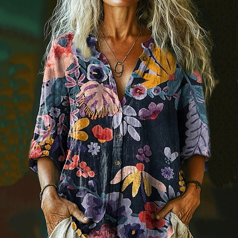 Women's Vintage Bohemian Floral Print Casual Shirt elevenforest
