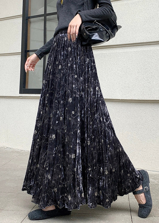 Black Print Silk Velvet Holiday Skirts Exra Large Hem Spring